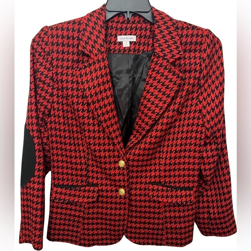 Red and Black Houndstooth Blazer Jacket